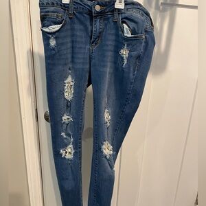 Judy Blue Women's Distressed Blue Jeans with lace inserts